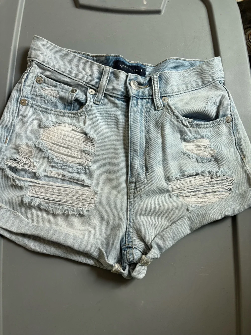 Aeropostale Light Blue Ripped High-Rise Denim Shorts